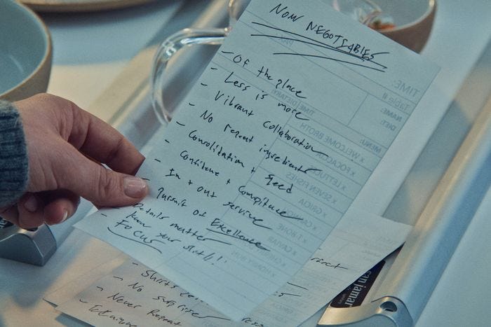 Handwritten non-negotiables list — notes on craft, focus, and obsession